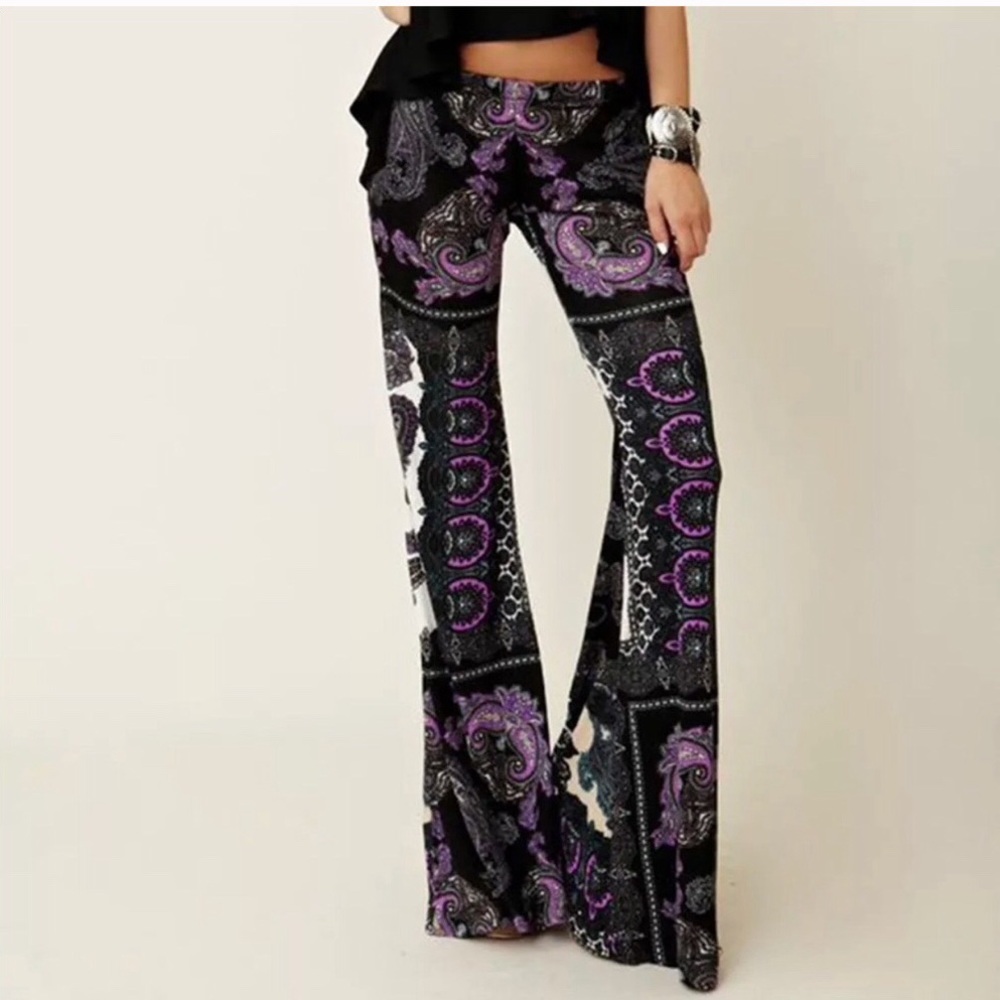 Purple and Black Boho Flare Pants